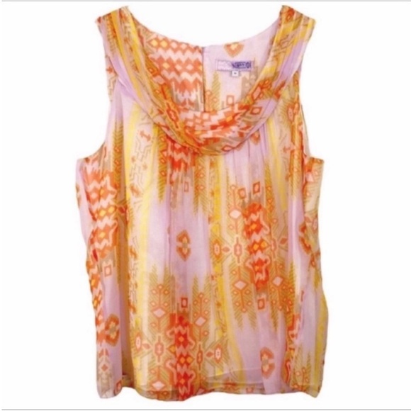 PASAMETES silk aztec sleeveless blouse top M - Picture 5 of 11